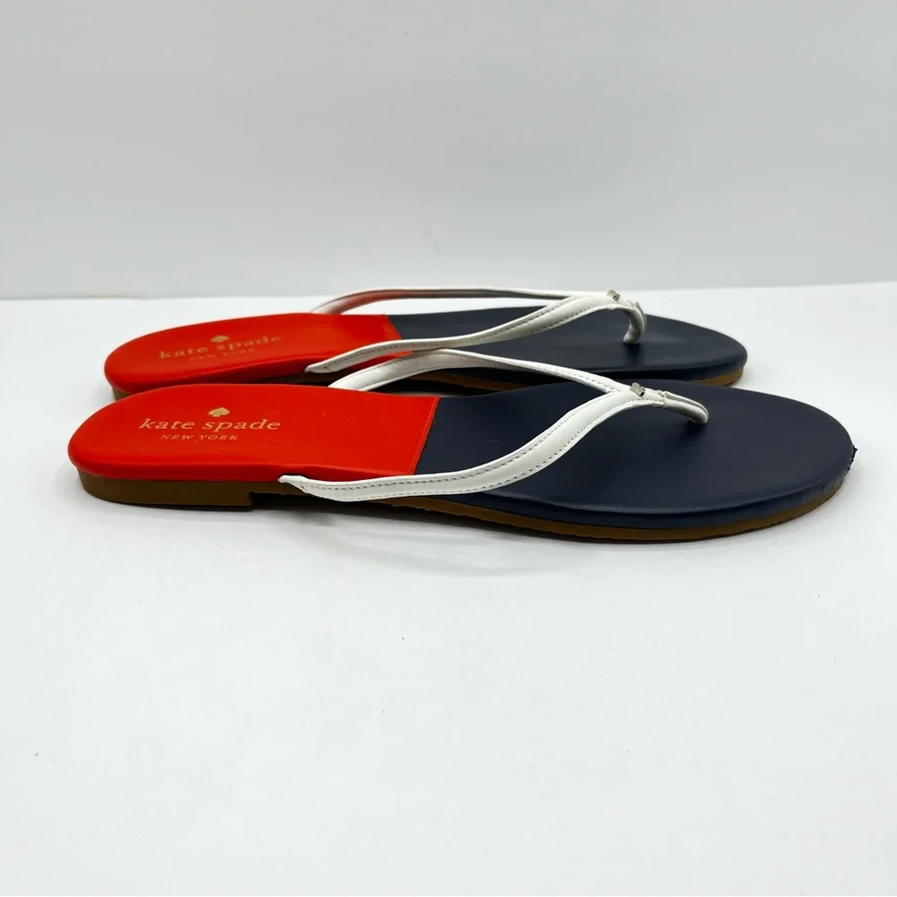 Kate Spade Women’s Size 9 Cabana Leather Orange/ Navy Blue Thong Sandals